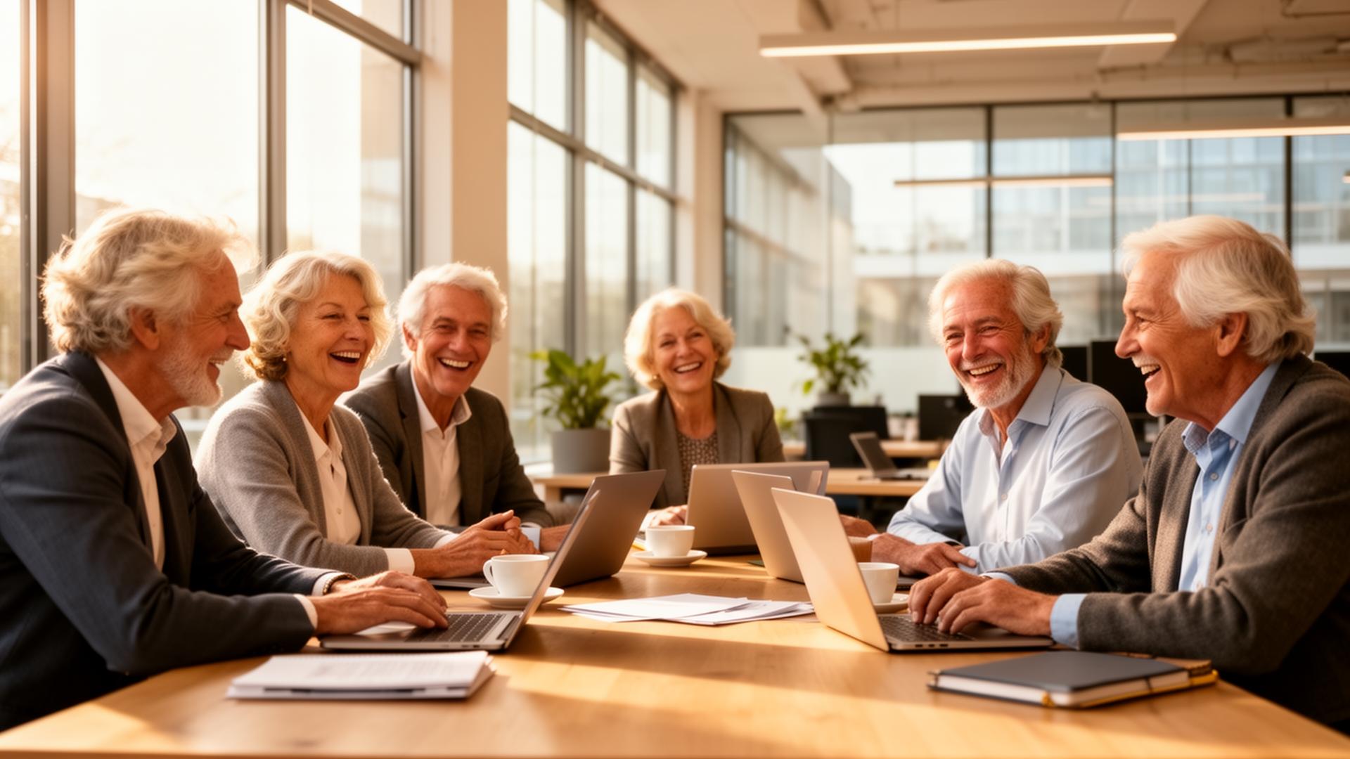 Nederlandse senioren werken samen in een modern kantoor